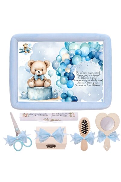 Recostore Tavita mot baieti, Ursulet cu baloane, catifa, 7 piese, 34x25 cm, R...