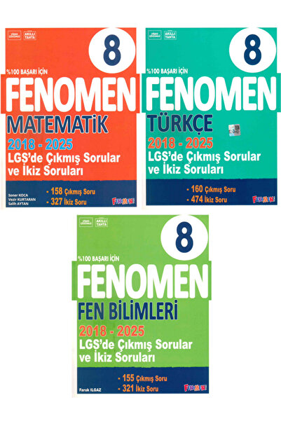 Efsane Yayınları 8.Sınıf Fenomen LGS Çıkmış Sorular Ve İkiz Sorular Seti - 2018-2025 - Matematik-Türkçe-Fen 3 KİTAP