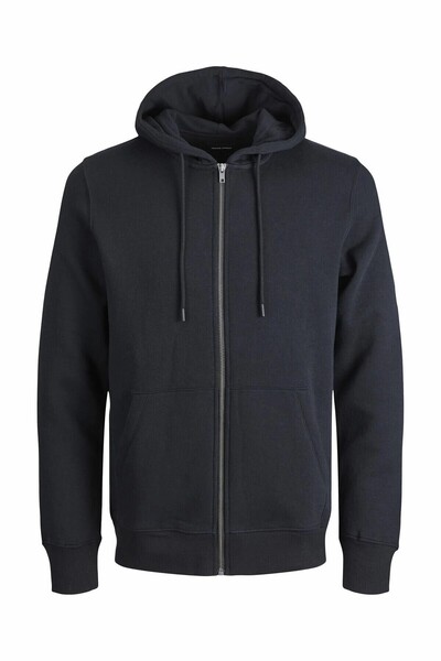 Jack & Jones Plus Men's Black Jjebradley Sweat Zip Hood Noos Pls Plus Size Sweat 12250596-Black