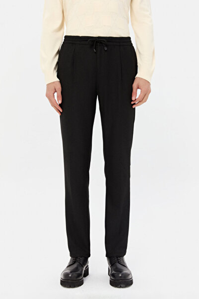 D'S Damat Ds Damat Regular Fit Black Gabardine Jogger Pants