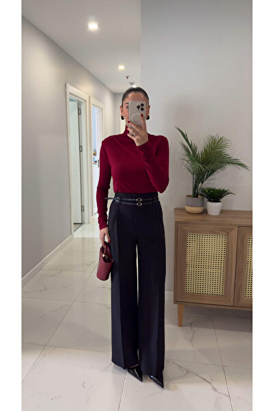 BİRCANÇİL Uwera Black Double Belt Palazzo Pants