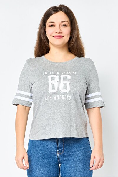 Brave Soul Women Crew Neck Short Sleeve Graphic Print T-Shirt, Light Grey