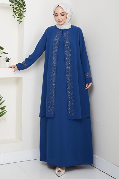 hafsamina Shiny Stone Plus Size Mother Dress Indigo Hm2856