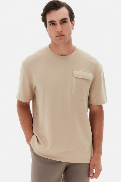 Twn Relaxed Fit Beige Plain T-Shirt