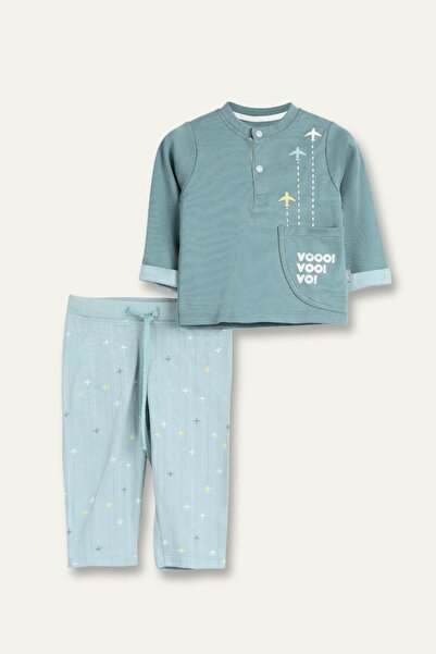 Zeyland Erkek Bebek Cepli T-shirt ve Tek Alt İkili Takım - Mint