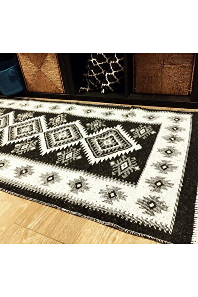 OEM Traditional woven rug, double-sided, size 80 x 150 cm, black and gray, ROMB pattern
