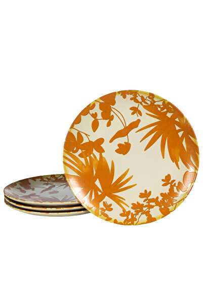 Cesiro Set of 4 flat plates, 26 cm, Hawaii, light cream with orange leaves