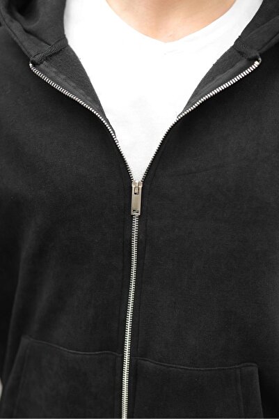 Madmext Black Double Zipper Hooded Tracksuit Set E7175