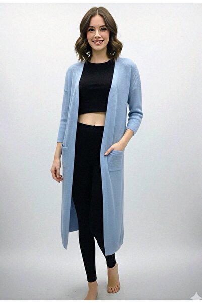 rushana Cardigan de tricotat largi, cu buzunare, lungime 125 cm, pentru femei