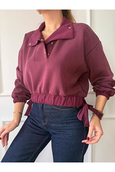 Size Özgü Bordo Bel Bağlama Detaylı Sweatshirt