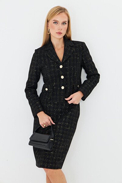 LOVELF Gold Düğmeli Tüvit Etekli Takım Siyah