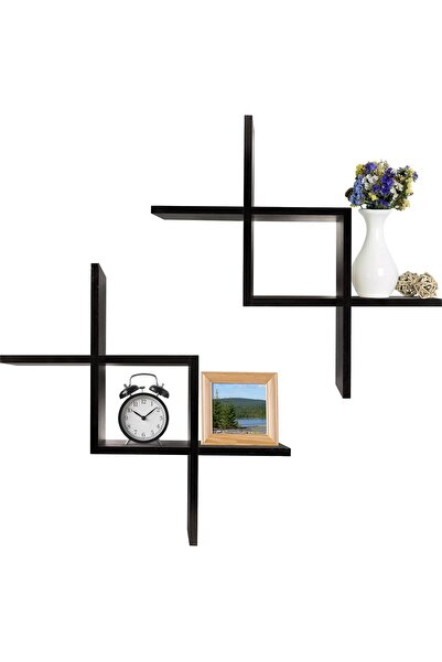 Generic رفوف حائط عائمة من Grinko Crossed - لون إسبرسو، خشب