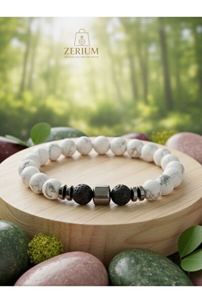 ZERİUM Orijinal Havlit ve Lav Taşı Bileklik - Öfke Kontrolü ve Stres Azaltıcı