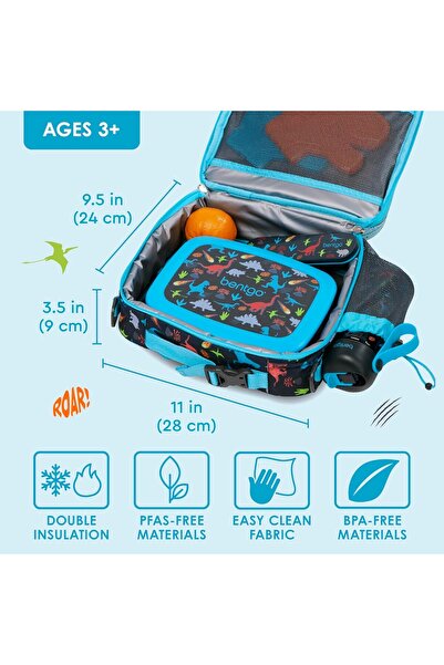 Bentgo Kids Printed Lunch Bag - Double Insulated, Durable Water-Resistant Dino Design