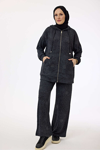 My City 6002 - Stylish Comfortable Dora Luca Hooded Stone Detailed Trousers Hooded Sets