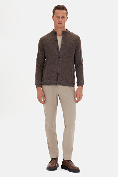 D'S Damat Ds Damat Regular Fit Brown Plain Knit Cardigan