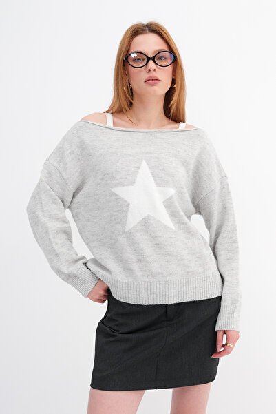 Addax Star Patterned Knitwear Sweater K3482