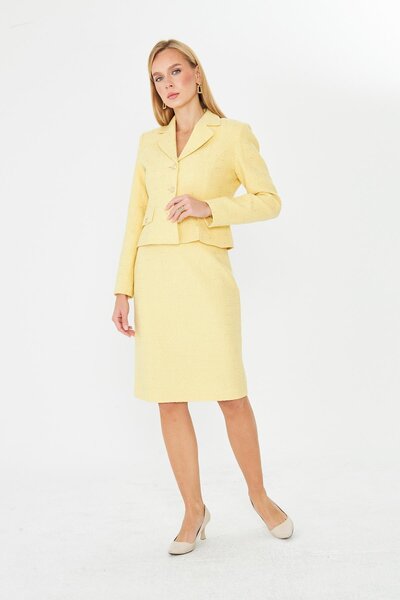 LOVELF Gold Düğmeli Tüvit Etekli Takım Limon