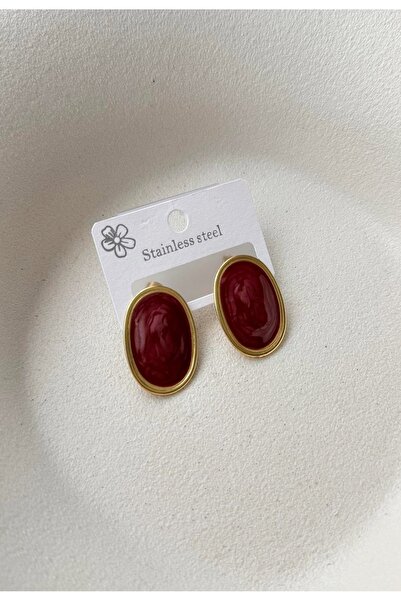 mos&more by mosev Çelik Gold Bordo Hafif Küpe