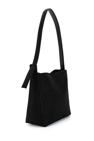 minebag Suede Alita Shoulder Bag with Belt Strap Detail Black