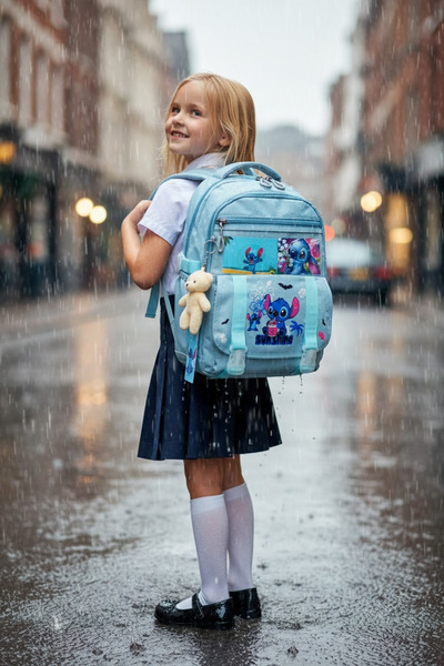 JOJO KIDS Girl's Stitch Elementary School Backpack, Waterproof Bag, Set of 3