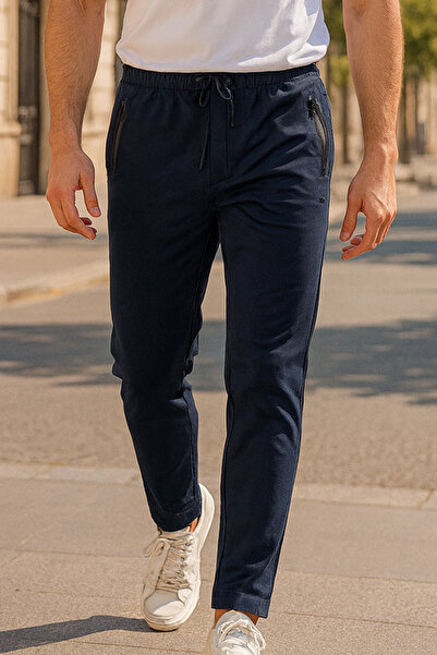 REMSA Men's Sweatpants with Straight Legs, Elastic Waist, 3 Pockets, 7051 Navy Blue