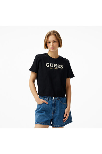 Guess Cropped Washed Mid Organic Heavy 205 Kadın Siyah T-Shirt