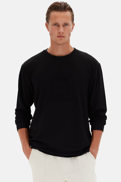 Twn Relaxed Fit Black Plain Sweatshirt