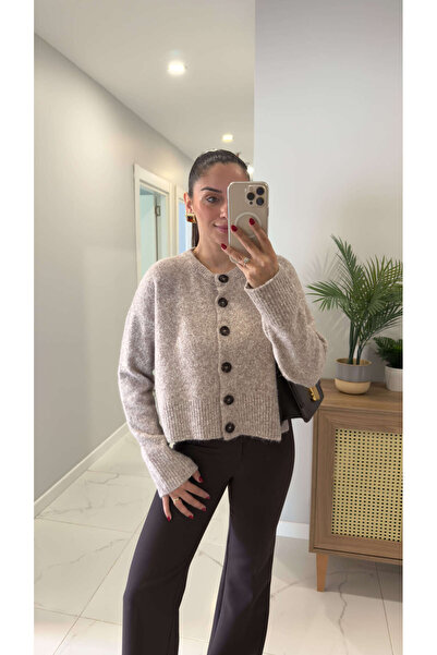 BİRCANÇİL Dlvin Fus Mink Melange Buttoned Slit Cardigan