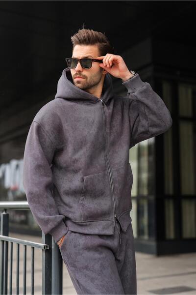 Madmext Smoked Double Zipper Hooded Tracksuit Set E7175