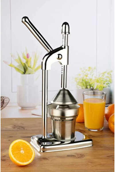 MANDU Manual fruit juicer, stainless steel press type, with container and strainer included, silver