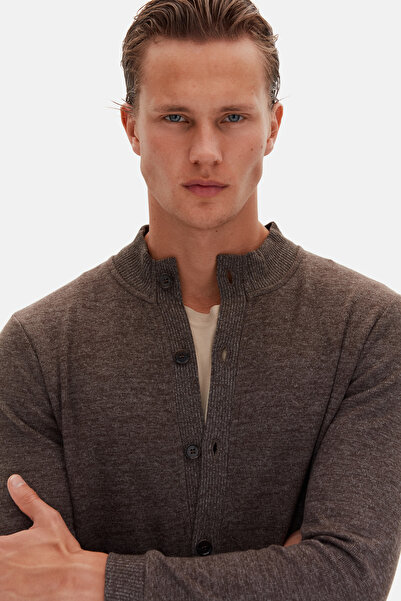 D'S Damat Ds Damat Regular Fit Brown Plain Knit Cardigan