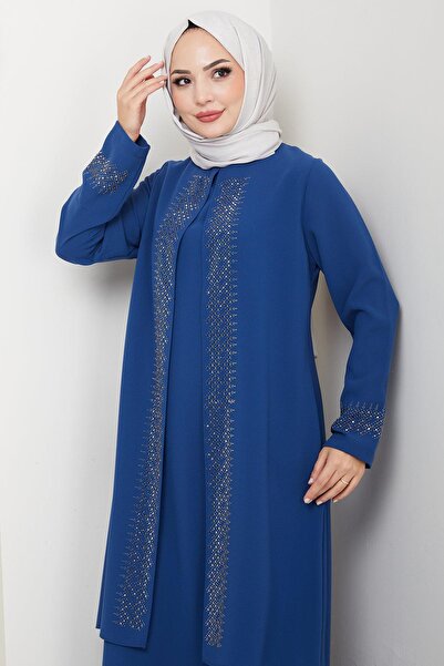 hafsamina Shiny Stone Plus Size Mother Dress Indigo Hm2856