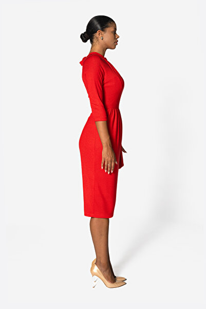 Vessmary Red knit day dress VSM903 with collar