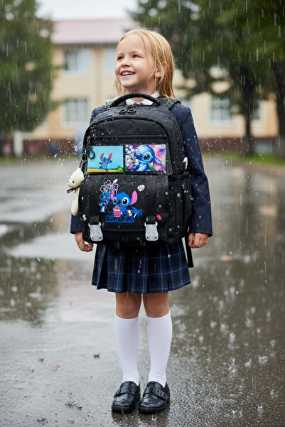 JOJO KIDS Girl's Stitch Elementary School Backpack, Waterproof Bag, Set of 3