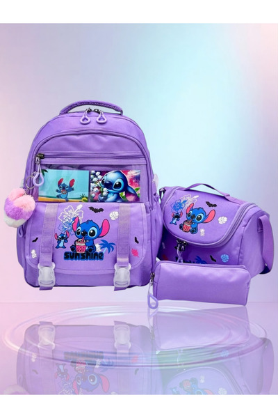 JOJO KIDS Girl's Stitch Elementary School Backpack, Waterproof Bag, Set of 3