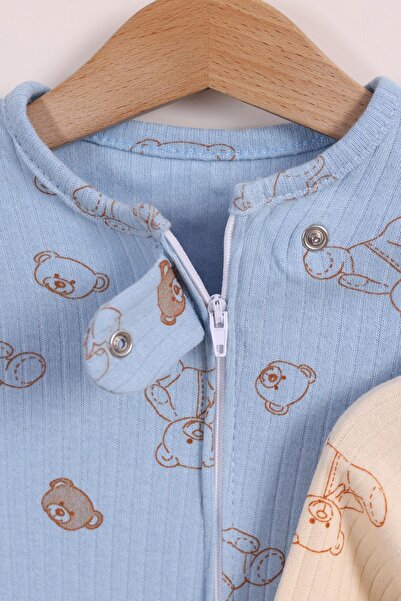 kidello Blue baby boy 100% cotton zippered 3-piece bear patterned cuffed jumpsuit set (9 months 12 months 18 months)