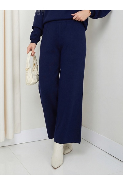 FATELLA بنطلون نسائي واسع الساق باللون الأزرق الداكن - نسيج ناعم، قصة مريحة و...