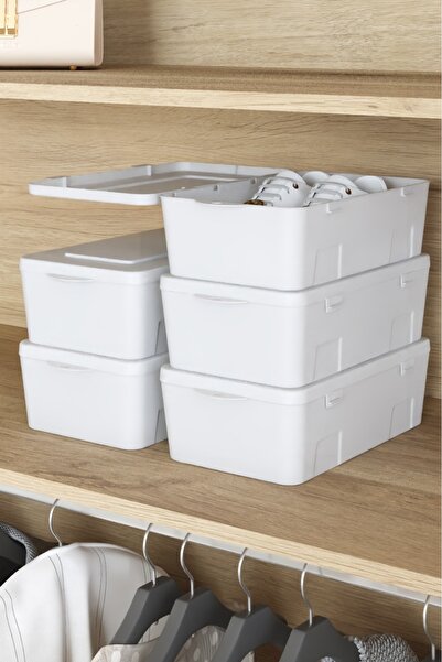 Pufwin Home 5 Pieces Shoe Storage Organizing Box White