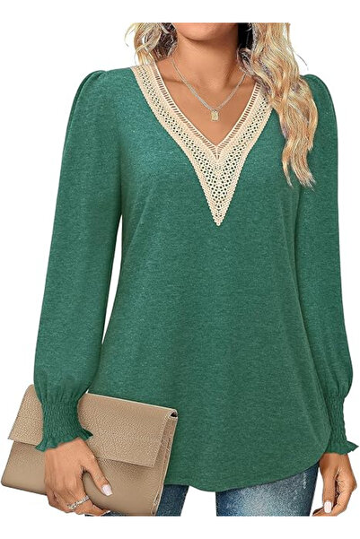 OEM Women's summer blouse, with long flared sleeves, green XL