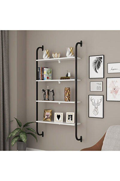 Lina Vella Home 4 Katlı Dekoratif Mermer Desen Duvar Rafı – Metal Gövde, 60 C...