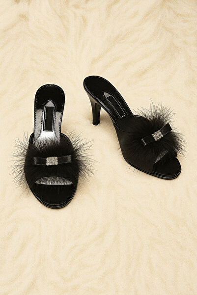 Loule Feather & Stone Detailed Thin Heel Dowry Gift House Slippers