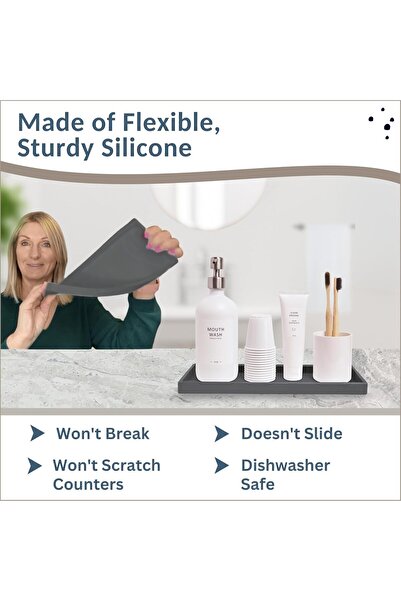 Generic Spacewiser Vanity Counter Tray - 11.7-inch Break-Resistant Silicone Bath & Kitchen Tray (Rectangular