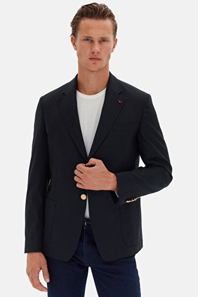 D'S Damat Ds Damat Comfort Fit Navy Blue Plain Fabric Jacket