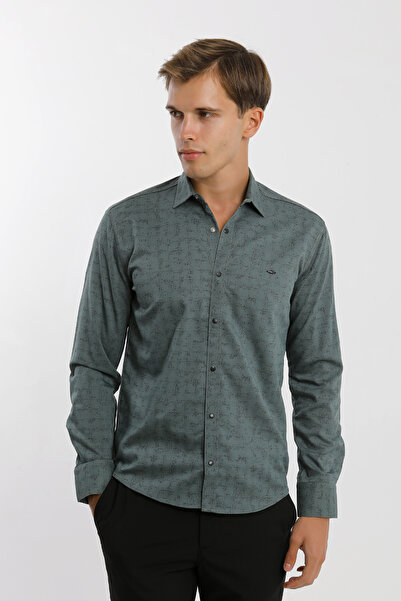 Smc by Semco Long Sleeve Snap Fastener Koton Lycra Rotaston Printed Men's Shirt