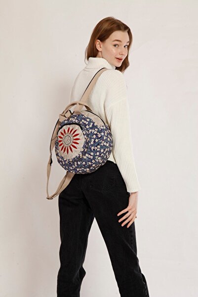 street&bagdnz Rucsac rotund cu model Fargin etnic autentic Rucsac brodat în stil boem