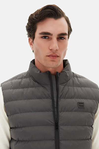 Twn Slim Fit Anthracite Plain Vest Coat