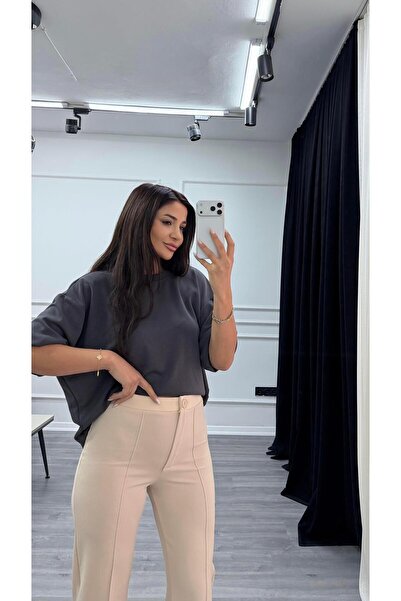 Daves Flared Palazzo Pantalon Camel with Grass Green Front