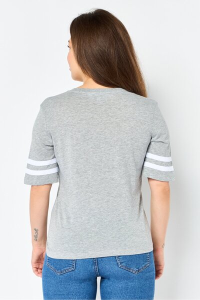 Brave Soul Women Crew Neck Short Sleeve Graphic Print T-Shirt, Light Grey