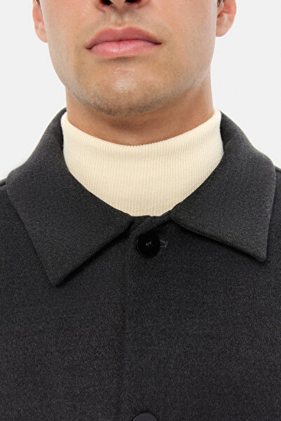 Twn Relaxed Fit Gray Melange Knitted Shirt Jacket